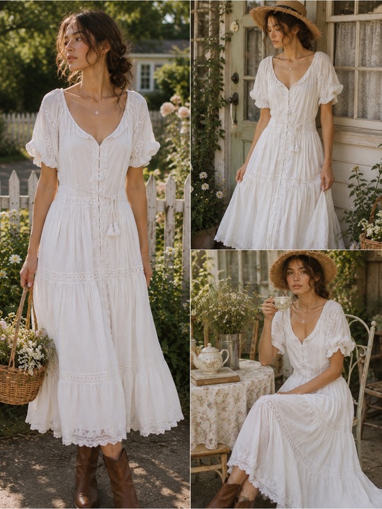 Cleobella Dresses & Skirts - Cleobella Organic Cotton Embroidered Cottagecore Boho Prairie Midi Dress S